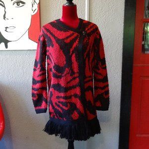 Chico's Abstract Agatha Fringe Tunic Wrap Sweater